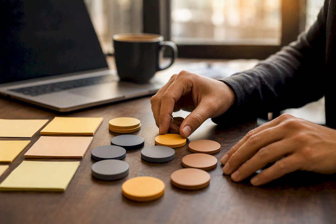Mains disposant des jetons sur une table dans un bureau de recrutement