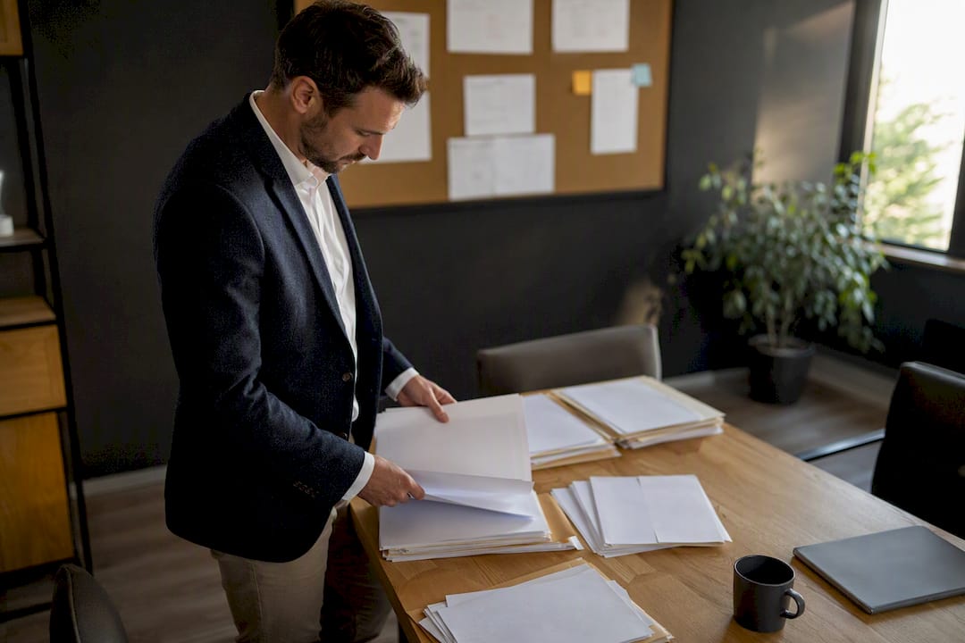 Mains manipulant des périphériques informatiques dans un bureau de recrutement