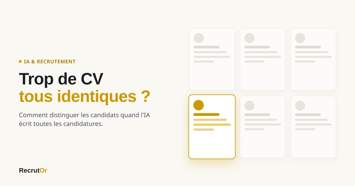 Grille de CV identiques dont un seul mis en avant, à l'ère de l'IA