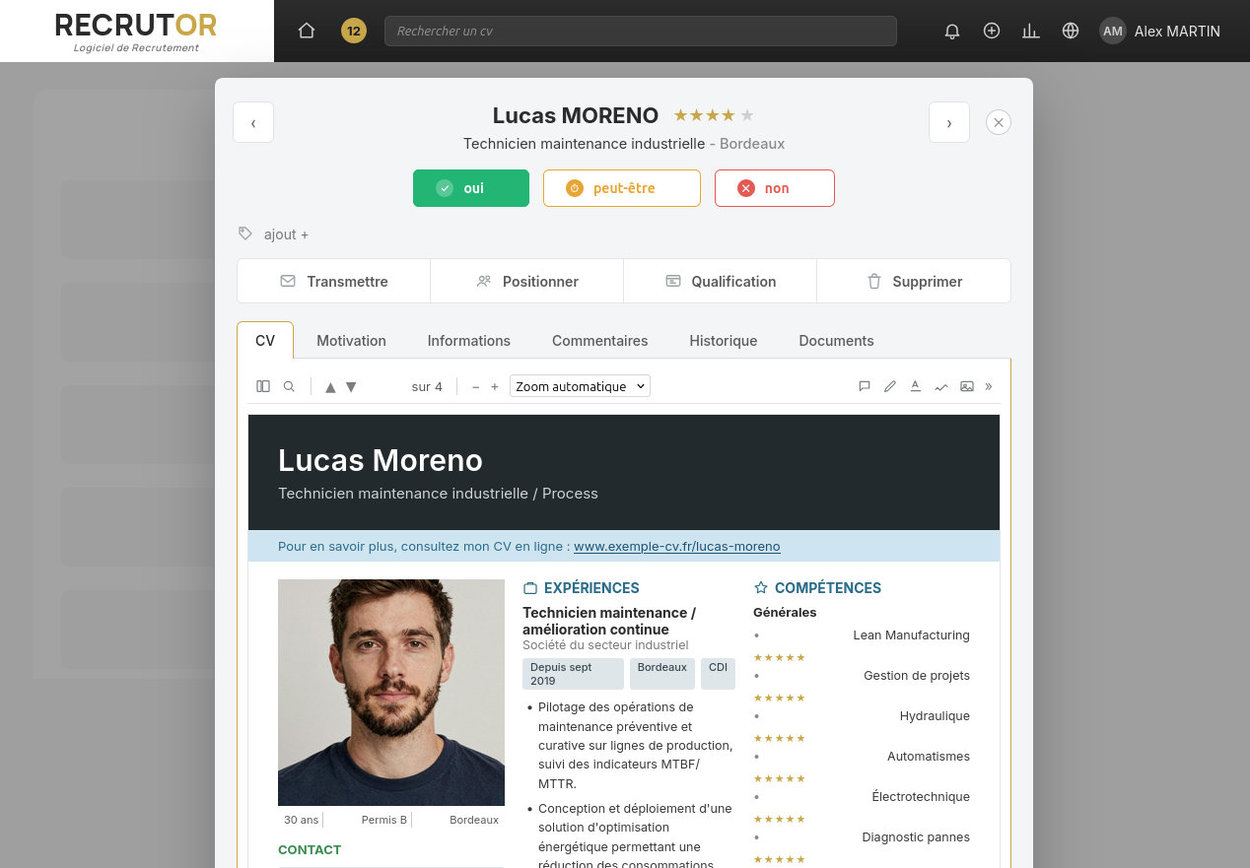 Gestion des candidatures RecrutOr