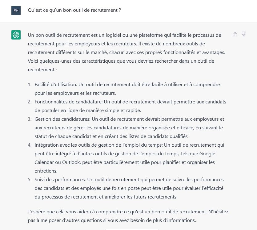 question posée à chatgpt : qu'est ce qu'un bon outil de recrutement ?